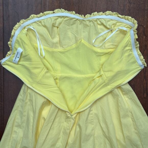 Commense Midi Bustier Strapless Yellow Dress with Front Slit, Size XS - Picture 13 of 16